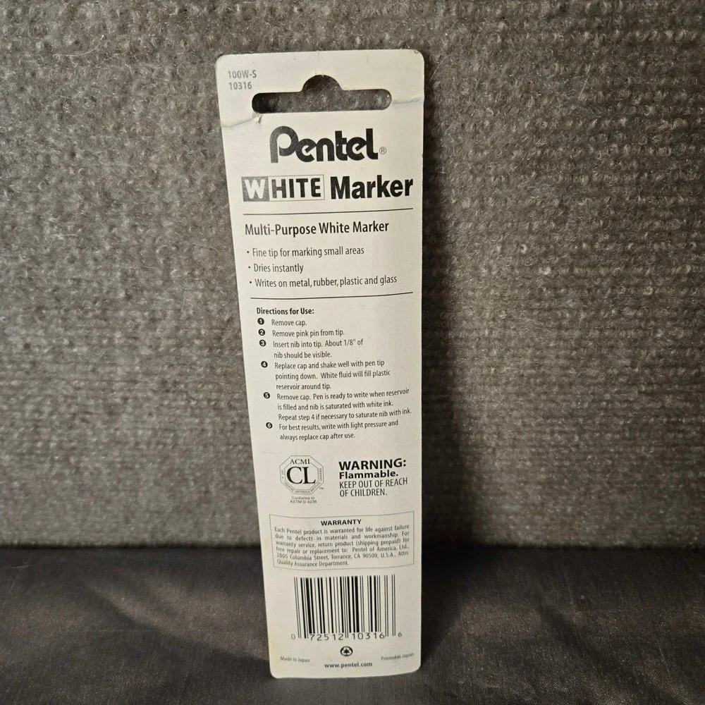 Pentel White Marker 100W-S Fine Tip Permanent Multi-Purpose Made in‎ Japan NIP